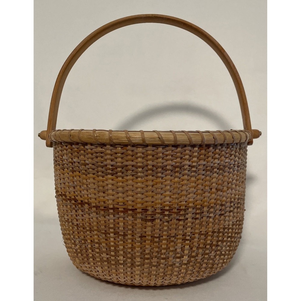 Nantucket Lighthouse Style Basket Woven Wooden Swing Handled Half Round